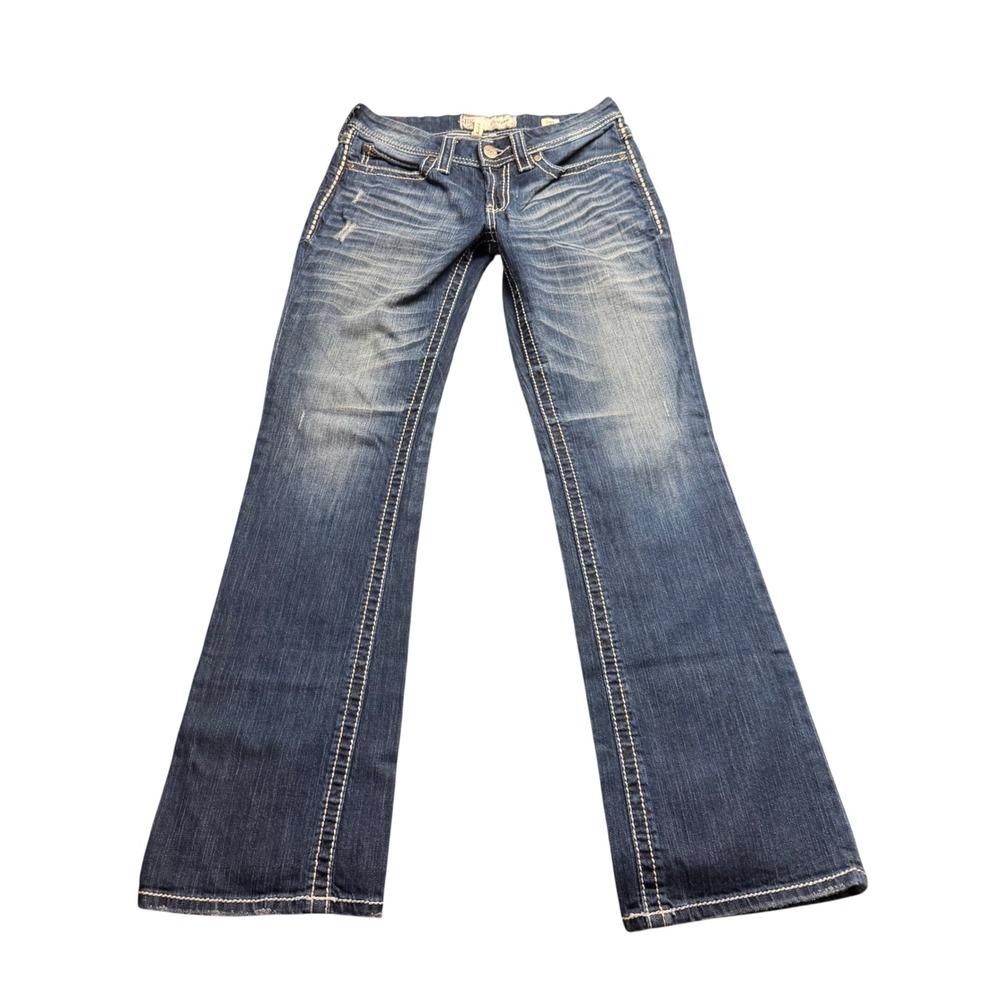 BKE Culture Bootcut Jeans Womens 28L Dark Wash Thick Stitch Whiskered Denim